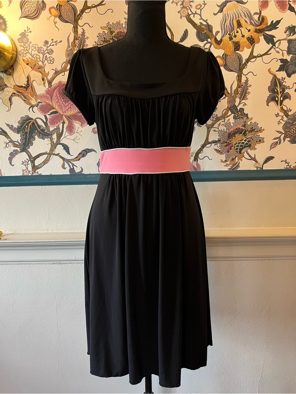 Speechless Black Empire-Waist Dress with Pink Waistband